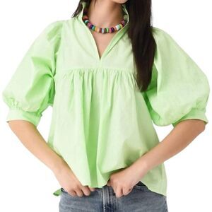 Never A Wallflower Lime Green Sherbet Swiss Dot Peasant Top